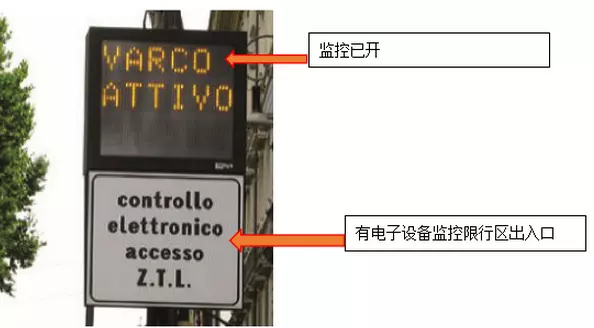 意大利:每个限行区入口都有监控摄像和特殊红绿灯,绿灯表示可以通行,红灯则表示禁止未授权车辆通行。