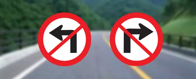 泰国:行车过程中如果遇到禁止左转或右转标志则需注意,此路段禁止左转或右转。